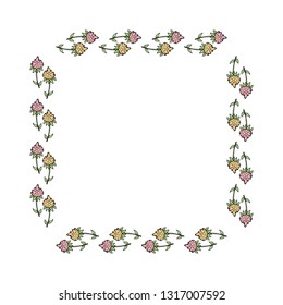 Square frame with flower doodles. Pink and yellow floral elements. 