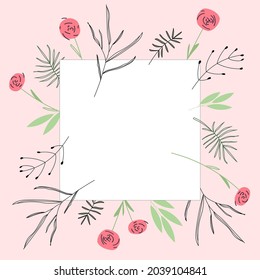 Square frame with flowers. To advertise your product, for instagram, for a boutique. Vector illustration with relevant patterns for design.