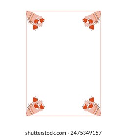 Square frame with flowers in corners on white background