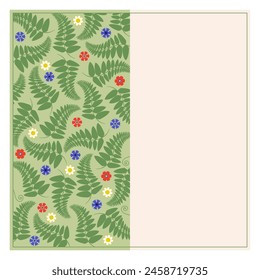  Square Frame with flowers and leaves, fern. floral summer pattern, midsummer, ligo holiday. design for greeting card or invitation