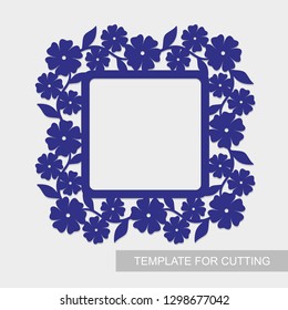 Square frame with flowers and leaves. Flower pattern. Template for laser cut, wood carving, paper cutting and printing. Vector illustration.