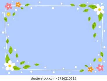 ein quadratischer Rahmen mit Blumen und Blättern auf blauem Hintergrund