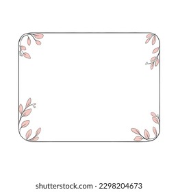 Marco cuadrado de flores, estilo minimalista hecho de elementos botánicos. Ilustración vectorial. Negro y blanco
