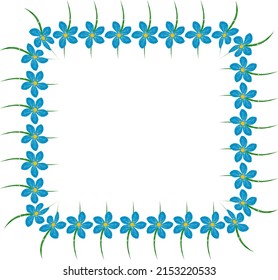A square frame of flowers in trendy blue shades done in watercolor manner.