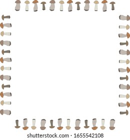 Square frame with forest mushrooms on white background. Vector image. 

