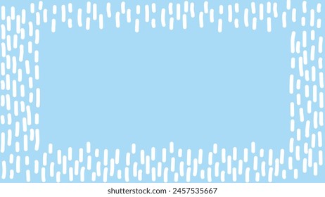 Square frame in the form of a dynamic pattern of white rain on a blue background. Abstract modern vector texture for your design in doodle style. Place for text
