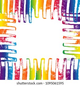 Square frame in the form of rainbow brush strokes. Vector illustration on white background.