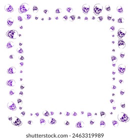 Square frame formed by irregular pattern of skulls. Purple design.
