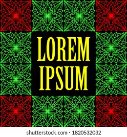 Square Frame from Formed Lines Geometric Pattern Template Isolated on Black Background with Copy Space for Your Text.