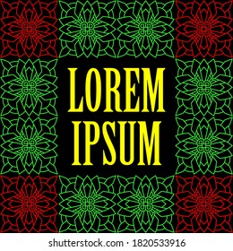 Quadratzrahmen aus geometrischer Vorlage für geformte Linien einzeln auf schwarzem Hintergrund mit Kopienraum für Ihren Text.
