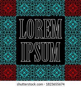 Square Frame from Formed Lines Geometric Pattern Template Isolated on Black Background with Copy Space for Your Text.