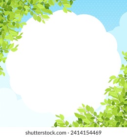 square frame with fresh greenery and blue sky