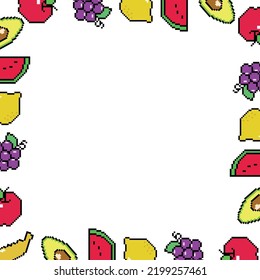 Quadrat-Rahmen-Früchte Pixelart-Designhintergrund