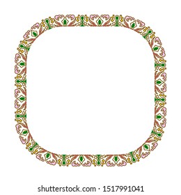 square frame with full color ethnic style, retro frame, vintage frame with isolated white background color.