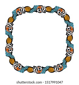 square frame with full color ethnic style, retro frame, vintage frame with isolated white background color.