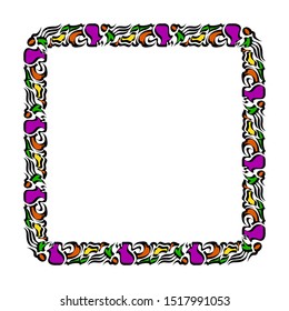 square frame with full color ethnic style, retro frame, vintage frame with isolated white background color.