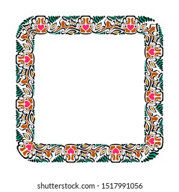 square frame with full color ethnic style, retro frame, vintage frame with isolated white background color.
