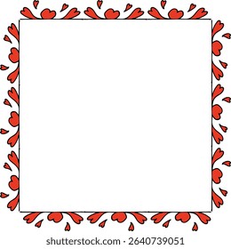 Square frame with funny red hearts on white background. Vector image.