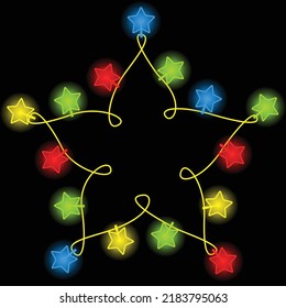 Square frame - a garland of light bulbs in the form of stars, there is a room for text