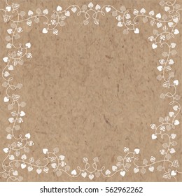 The square frame with garlands of love hearts. Vector illustration with space for text on the kraft paper.