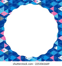 square frame of geometric fish pattern