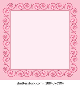 Square frame, glitter border, invitation, figures, pink, circle, spiral, flat style, cartoon style, banner, poster, postcard, card, party, invite, advertising, greetings, for text, glitter, glow, cute