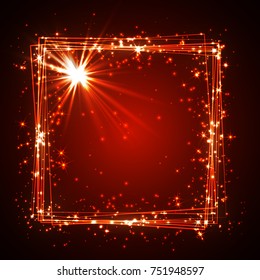 Square frame with glowing and light, red shining squere baner, vector.