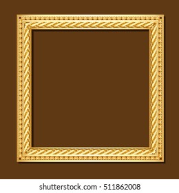 square frame gold color with shadow on brown background