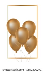 square frame with golden balloons helium floating vector illustration design