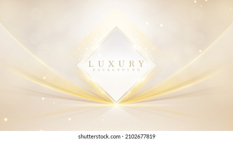 Square frame and golden curves and bokeh decoration   glitter light effect  elegant background design 