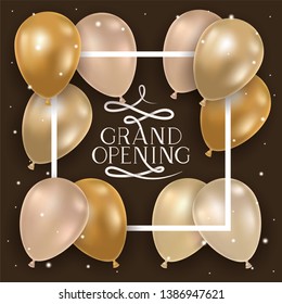 square frame with grand opening message and balloons helium