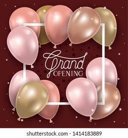 square frame with grand opening message and balloons helium