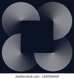 square frame with graphic disk in silver shades on dark blue
