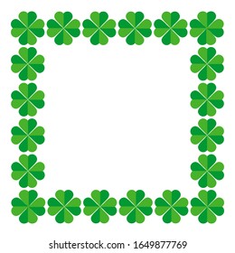 Square frame of green clover leaf with white background. Vector illustration