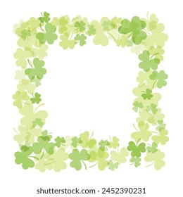Square frame of green clover with place for text. Background for St. Patrick's Day or summer, spring. Vector illustration in flat style. Clover leaves in watercolor style. EPS10
