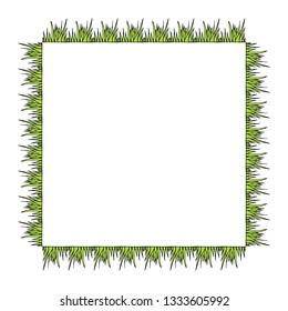 Square frame with green grass. Isolated wreath on white background for your design