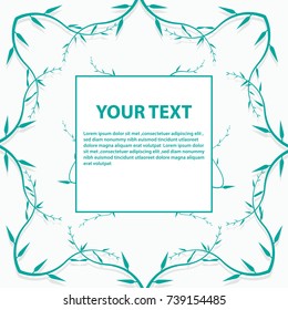 Square frame, green leaves on white background.Blank for advertising card or invitation. vector ,illustration.