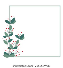 Square Frame With Green Leaves And Red Cherry Berries