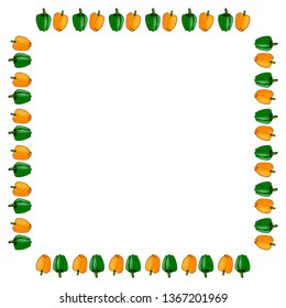 Square frame of green and orange peppers on white background. Isolated frame for your design. 
