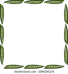 Square frame with green peas on white background. Vector image.