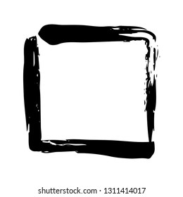 Square frame hand painted with black ink brush isolated on white background. Vector illustration