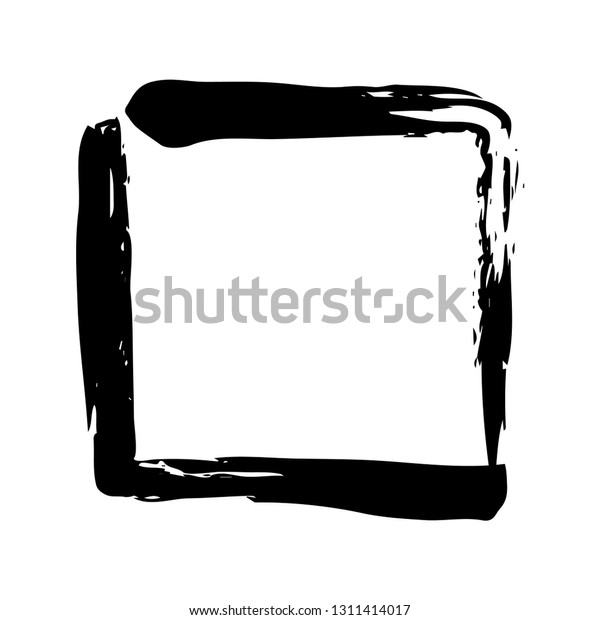 Square frame hand painted\
with black ink brush isolated on white background. Vector\
illustration