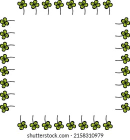 Square frame with happy clover leaves on white background. Vector image.