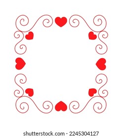 Square frame with hearts and curls flat icon Wall decor. Vector illustration