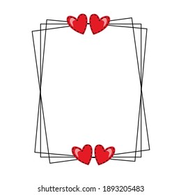 Square Frame With Hearts in Doodle Style. Isolated objects perfect for Valentine's day card or romantic post cards