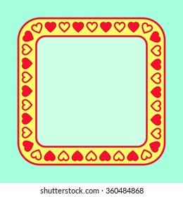 Square frame with hearts on yellow background