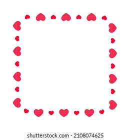 Square frame with hearts. Template for Valentine day invitation card, photo, picture, banner. Vector flat illustration isolated on white background.