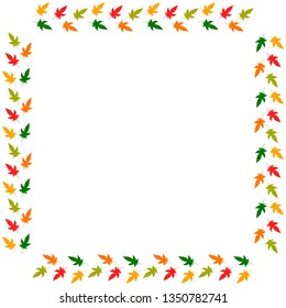 Square frame of horizontal autumn  leaves. Isolated nature frame on white background for your design.