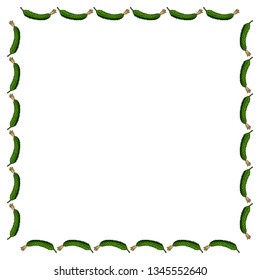 Square frame with horizontal cucumber. Isolated wreath on white background for your design