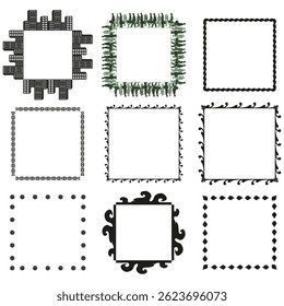 Square frame icon. Urban and swirl border. People and chain pattern. Vector frame set.